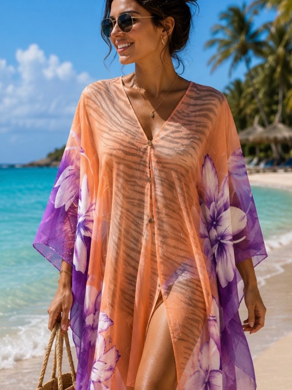 Bikini cover up floral beachwear peach/pink one Sz
